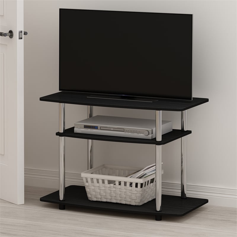 Pemberly Row Turn-N-Tube 3-Tier TV Stands in Americano Stainless Steel Tubes