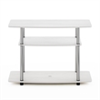 Pemberly Row Turn-N-Tube 3-Tier TV Stands in White Oak Stainless Steel Tubes