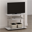 Pemberly Row Turn-N-Tube 3-Tier TV Stands in White Oak Stainless Steel Tubes