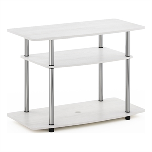 Pemberly Row Turn-N-Tube 3-Tier TV Stands in White Oak Stainless Steel Tubes