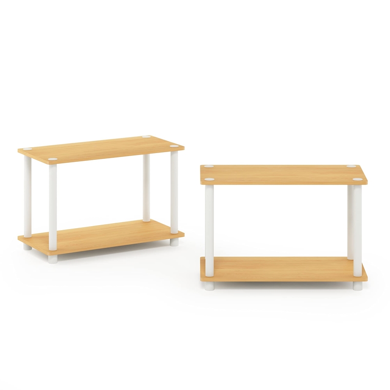 Pemberly Row Turn-N-Tube Wood 2-Tier Shelves End Table Set in Natural (Set of 2)
