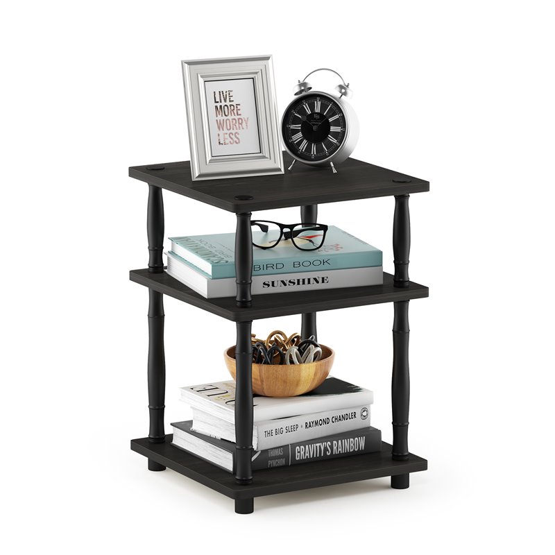 Pemberly Row Turn-N-Tube Wood 3-Tier Shelf with Classic Tubes in Espresso/Black