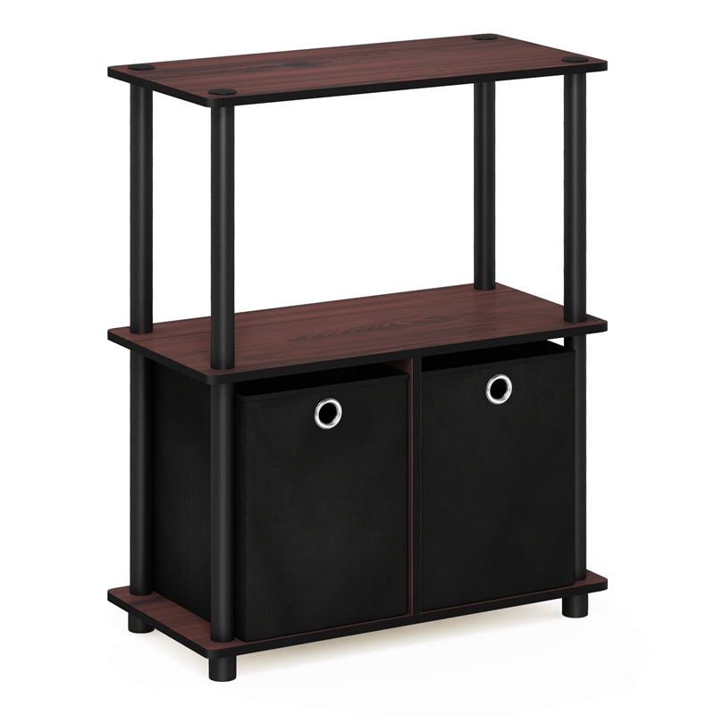 Pemberly Row Wood 3-Tier Storage Rack Shelving Unit in Dark Cherry/Black