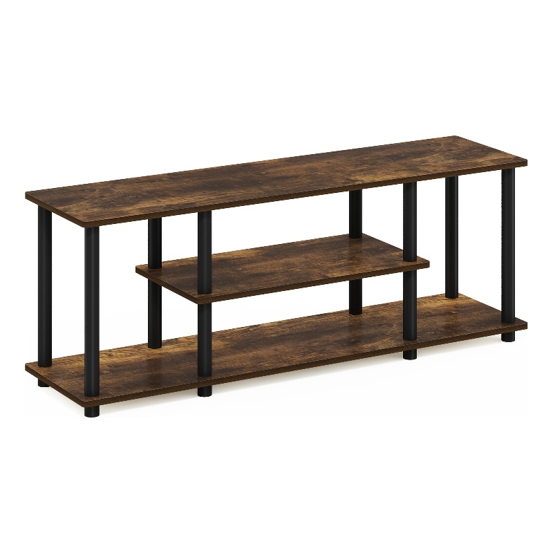 Pemberly Row Turn-N-Tube 3D 3-Tier Entertainment TV Stands Amber Pine/Black