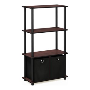Pemberly Row Wood 4-Tier Storage Rack Shelving Unit in Dark Cherry/Black