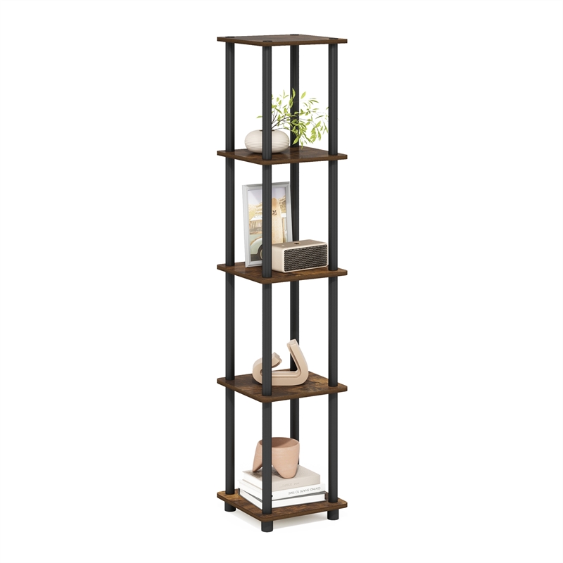 Pemberly Row 5-Tier Corner Square Rack Display Shelf in Amber Pine/Black