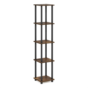 Pemberly Row 5-Tier Corner Square Rack Display Shelf in Amber Pine/Black