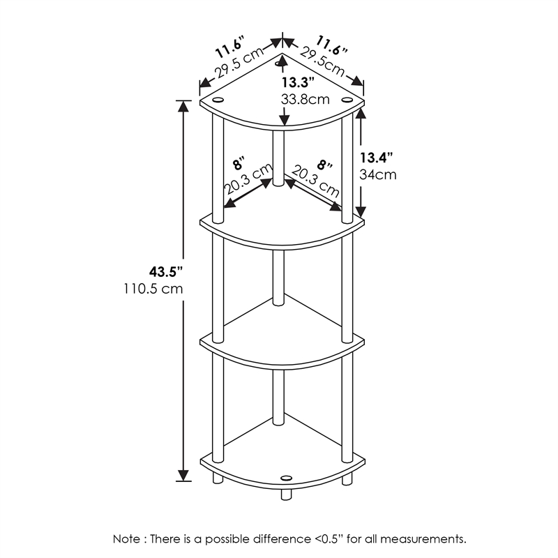 Pemberly Row 4-Tier Corner Display Rack Multipurpose in Amber Pine/Black