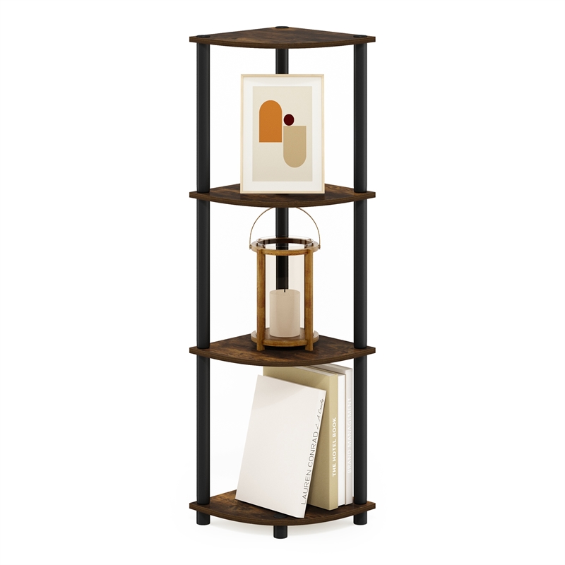Pemberly Row 4-Tier Corner Display Rack Multipurpose in Amber Pine/Black