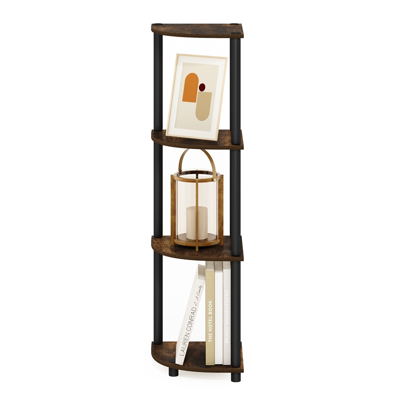 Pemberly Row 4-Tier Corner Display Rack Multipurpose in Amber Pine/Black