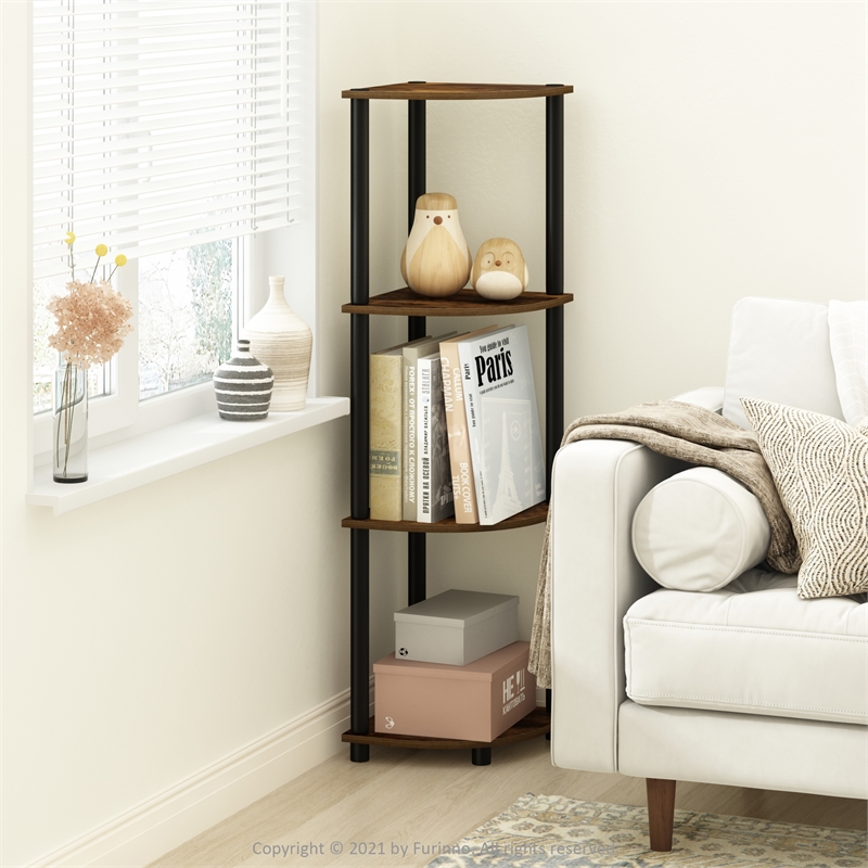 Pemberly Row 4-Tier Corner Display Rack Multipurpose in Amber Pine/Black