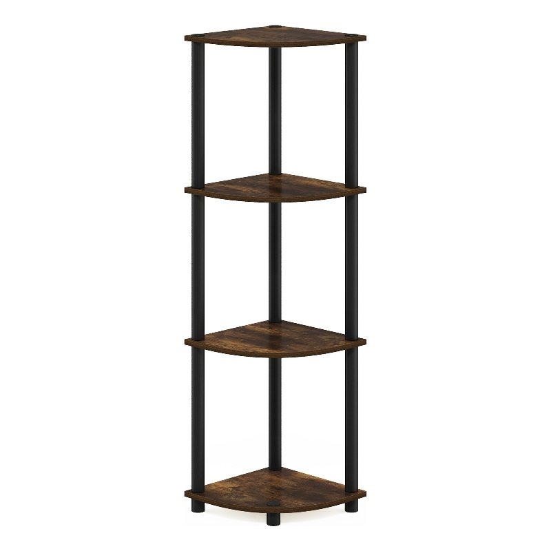 Pemberly Row 4-Tier Corner Display Rack Multipurpose in Amber Pine/Black