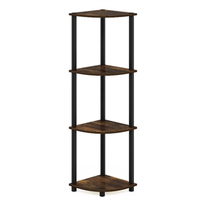 Pemberly Row 4-Tier Corner Display Rack Multipurpose in Amber Pine/Black