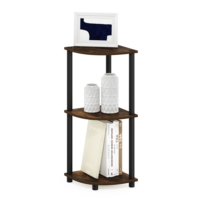 Pemberly Row 3-Tier Corner Display Rack Multipurpose in Amber Pine/Black
