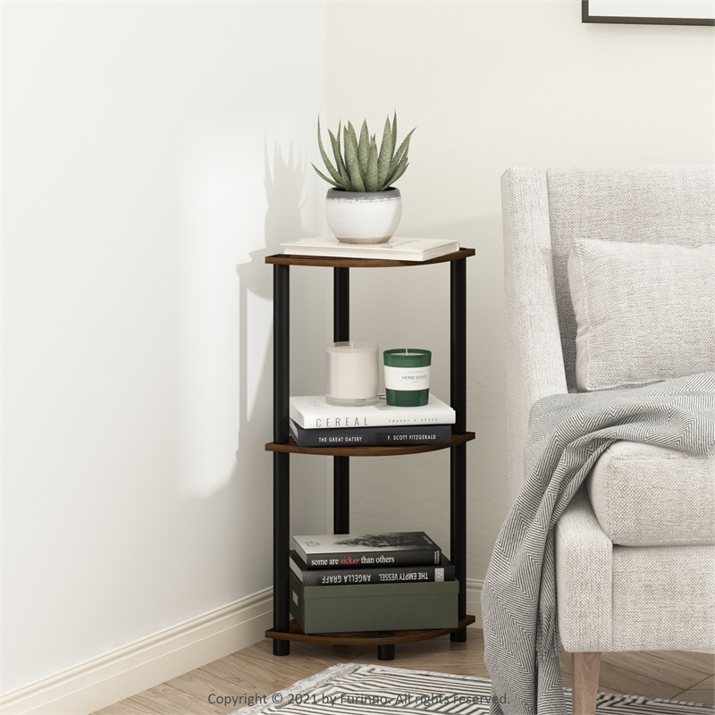 Pemberly Row 3-Tier Corner Display Rack Multipurpose in Amber Pine/Black