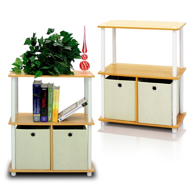 Pemberly Row Contemporary 3-Tier 2-Bins Multipurpose Shelf in Set of Two
