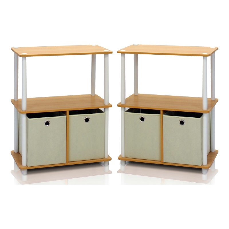 Pemberly Row Contemporary 3-Tier 2-Bins Multipurpose Shelf in Set of Two