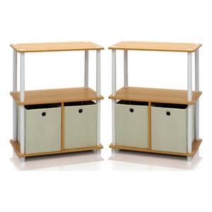 Pemberly Row Contemporary 3-Tier 2-Bins Multipurpose Shelf in Set of Two