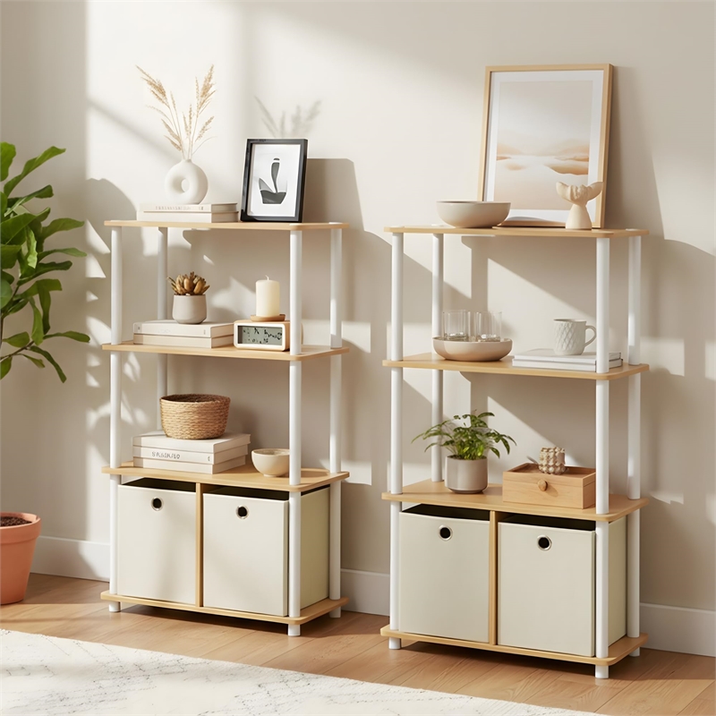 Pemberly Row 4-Tier Storage Rack Shelving Unit w/Bins in Set of 2