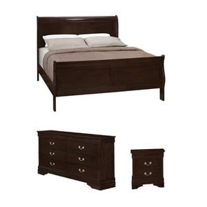 Pemberly Row Set of 3 Wood Full Sleigh Panel Bed & Nightstand & Dresser