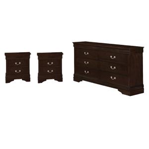 Pemberly Row Set of 3 Wood 6-Drawer Dresser & Two 2-Drawer Nightstand