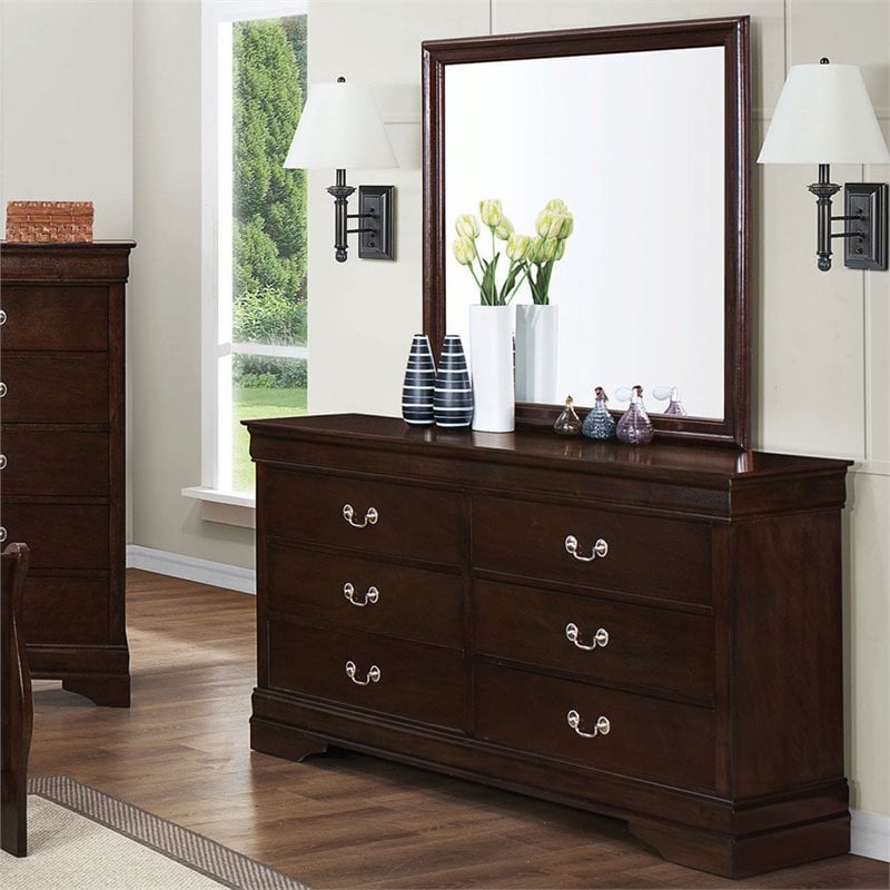 Pemberly Row Set of 2 Wood 2-Drawer Nightstand & 6-Drawer Dresser in Cappuccino