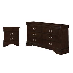 Pemberly Row Set of 2 Wood 2-Drawer Nightstand & 6-Drawer Dresser in Cappuccino