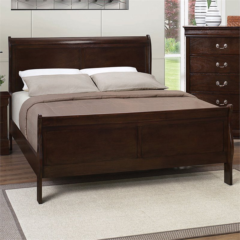 Pemberly Row Set of 3 Full Sleigh Panel Bed & Two 2-Drawer Nightstand