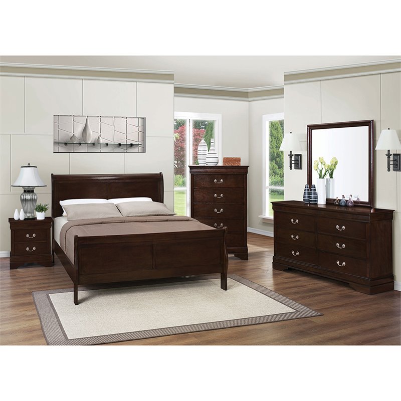 Pemberly Row Set of 2 Wood 6-Drawer Dresser & Full Sleigh Panel Bed - Cappuccino
