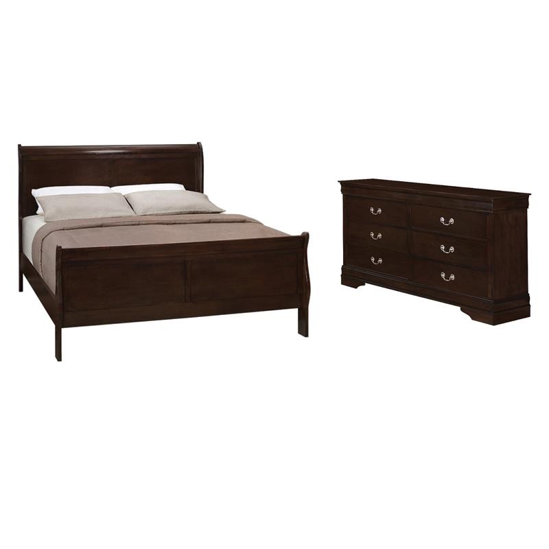 Pemberly Row Set of 2 Wood 6-Drawer Dresser & Full Sleigh Panel Bed - Cappuccino