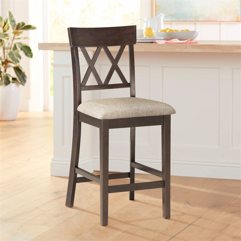 Pemberly Row Counter Height Wood Crossback Dining Chair Set in Brown (Set of 2)
