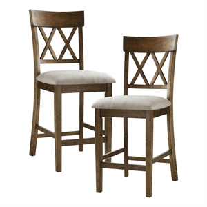 Pemberly Row Counter Height Wood Crossback Dining Chair Set in Oak (Set of 2)