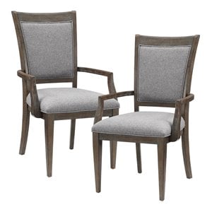 Pemberly Row 19&quot Fabric Dining Room Arm Chair in Gray/Brown (Set of 2)