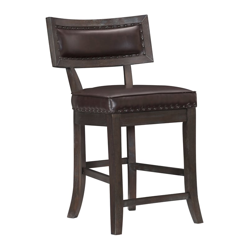 Pemberly Row Faux Leather Counter Height Dining Chair in Espresso (Set of 2)