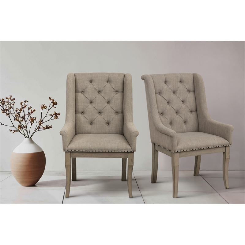 Pemberly Row Traditional Wood Dining Room Arm Chair in Gray Cashmere (Set of 2)