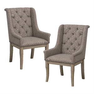 Pemberly Row Traditional Wood Dining Room Arm Chair in Gray Cashmere (Set of 2)