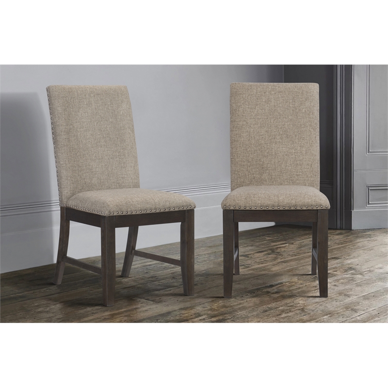 Pemberly Row Traditional Dining Room Side Chair in Wire Brushed Brown (Set of 2)