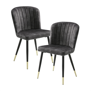 Pemberly Row Metal & Velvet Dining Room Side Chair - Set of 2 in Charcoal