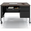 Pemberly Row Mobile Right Hand Single Pedestal Metal Desk in Black/Walnut