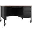 Pemberly Row Mobile Right Hand Single Pedestal Metal Desk in Black/Walnut