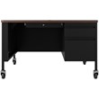 Pemberly Row Mobile Right Hand Single Pedestal Metal Desk in Black/Walnut