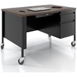 Pemberly Row Mobile Right Hand Single Pedestal Metal Desk in Black/Walnut