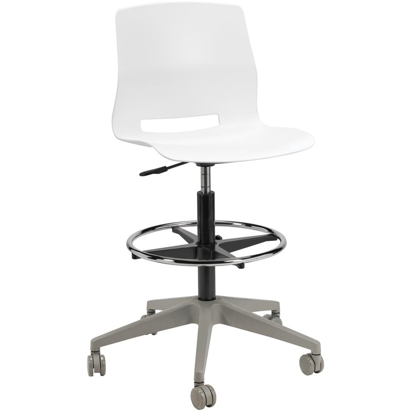 Pemberly Row Contemporary Plastic Mobile Drafting Stool in White