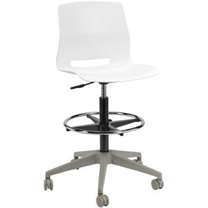 Pemberly Row Contemporary Plastic Mobile Drafting Stool in White