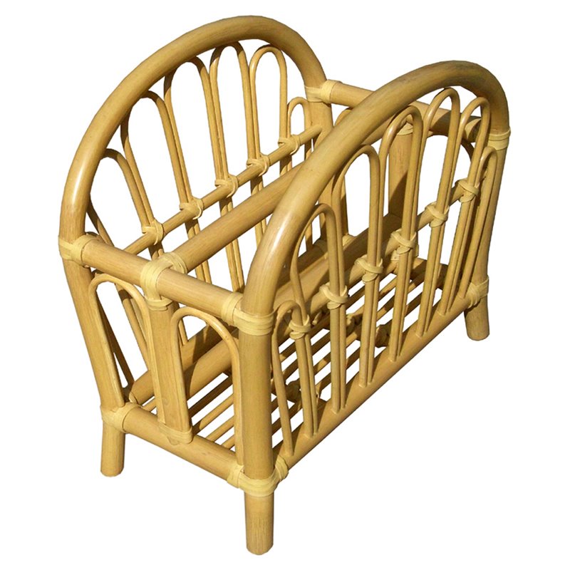 Pemberly Row Traditional Wicker/Rattan Curve Magazine Rack in Natural