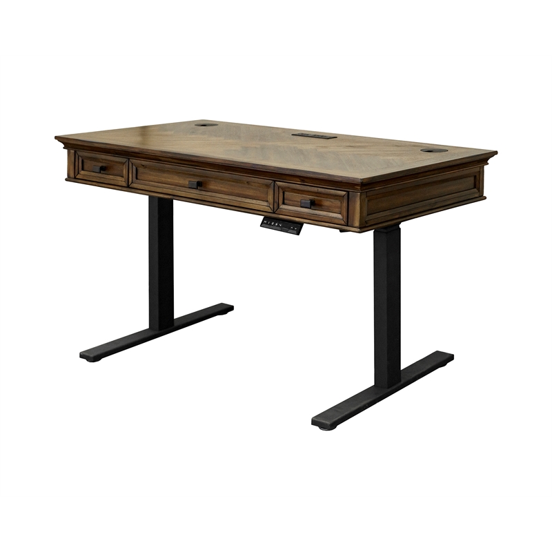 Pemberly Row Wood Electronic Sit Stand Desk Standing Desk in Brown