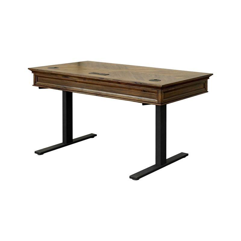 Pemberly Row Wood Electronic Sit Stand Desk Standing Desk in Brown