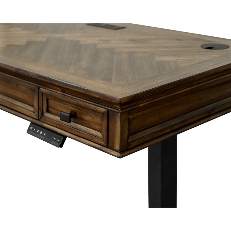 Pemberly Row Wood Electronic Sit Stand Desk Standing Desk in Brown