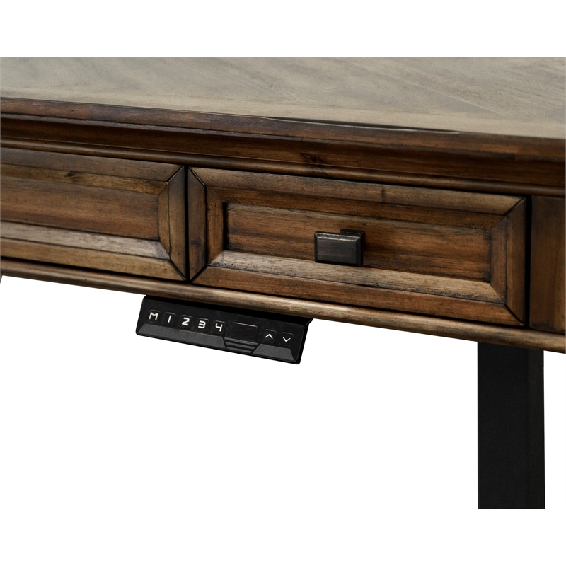 Pemberly Row Wood Electronic Sit Stand Desk Standing Desk in Brown