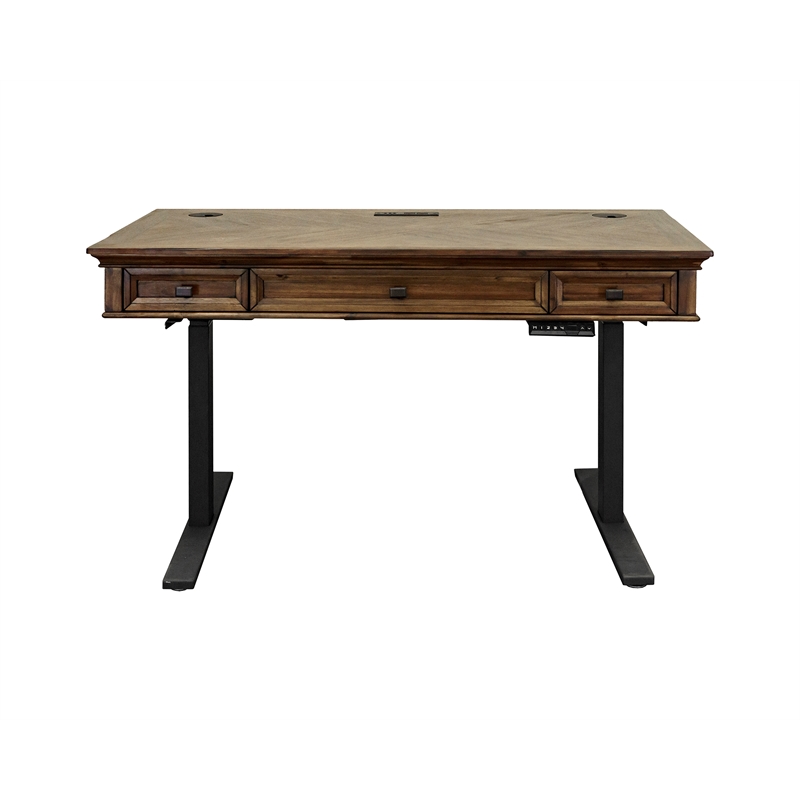 Pemberly Row Wood Electronic Sit Stand Desk Standing Desk in Brown
